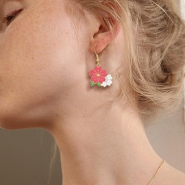 15 Pairs Flower Dangle Earrings for Women Gold Crystal Enamel Drop Earrings Set Sakura Daisy Rose Statement Earrings Jewelry Gifts for Wedding Prom