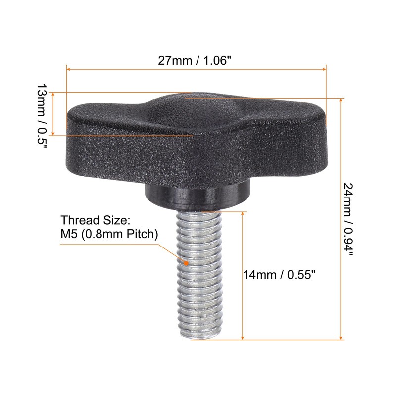 sourcing map 10pcs Tee Wing Knobs Thumb Screws M5 x
