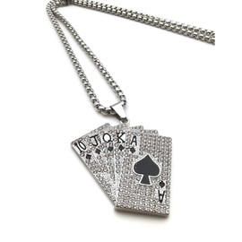 Crystal Royal Flush Necklace for Men, Flush Poker Cards Necklace, Playing Cards Pendant Necklace with 27.6” Chain, Spades Royal Flush Poker Lucky Amulet Necklace, Casino Gambling Jewelry Gift for Men (Black)