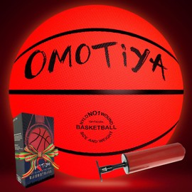 OMOTIYA - Balón de Baloncesto con luz LED, tamaño 7, con Pilas, Bomba, Brilla en la Oscuridad, balón de Baloncesto de tamaño Oficial para Interiores y Exteriores, Color Naranja