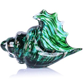 Hand Blown Glass Conch Shell Sculpture, Sea Glass Art Figurines, Blown Glass Decor for Decorating, Teal Conch Shell Decorative Statues, Sea Shell Coastal Decor for Shelf House Room, Beachy Gifts