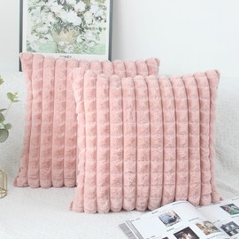 OYIMUA Pink Cushion Cover, 40 x 40 cm, Set of 2, Fluffy Cuddly Cushion, Plush Cushion Covers, Decorative Cushion, Soft Fur Cushion Cover, Luxury Sofa Cushion, Square Decorative Cushion