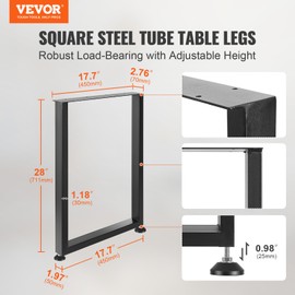 VEVOR 28 Inch Adjustable Furniture Legs, Square Reinforced Steel Office Table Legs Set of 2 for DIY, Max Load 1000 lbs Heavy Duty Desk Legs, Quick Instalation & Rich Accessories Legs Black