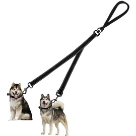 Fjquamitix Two Point Control Dog Leash, Reflective Stitching & Soft Padded Handle, Versatile Dog Training Lead (Black)