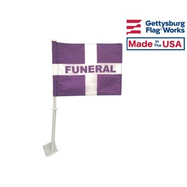 Set of 1 Funeral & 1 U.S. 8x12" Car Window Flags - Clips to Car Window - Durable, Double Sided All Weather Nylon - Flags Made in USA!