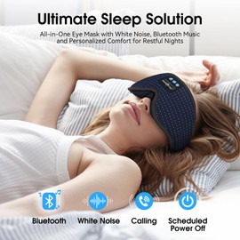 MUSICOZY White Noise Sleep Mask Headphones with 16 Soothing Sounds, Bluetooth Sleep Mask 3D Wireless Music Sleeping Headphones for Side Sleeper
