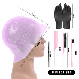 1 Hair Coloring Hat with Crochet Hooks, 1 Set of Combs, 1 Pair of Gloves, Hair Coloring Set, Multifunctional Styling, Hairdressing Tools, Suitable for Hair Coloring in Hair Salons