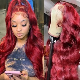 MUPRETTY 99J Burgundy Lace Front Wigs Human Hair Body Wave Lace Front Wig 180% Density Pre Plucked 13x4x1 T Part Lace Wig Natural Hairline (20Inch)
