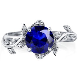 Wasee September Birthstone Ring 925 Sterling Silver Sapphire Ring Leaf Promise Ring for Her Birthday Anniversary Jewelry for Women,Ring Size 7, 09. Round- Sept/Sapphire