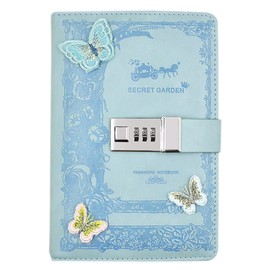 NectaRoy Lockable Diary, PU Leather Password Notebook Agenda(Butterfly decor), B6 Secret Travel Journal with Lock for Office School Supplies Student Stationery Birthday Gift, 200x135mm