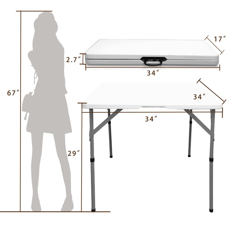 CAMP SOLUTIONS 34" Fold in Half Square Folding Table, Plastic