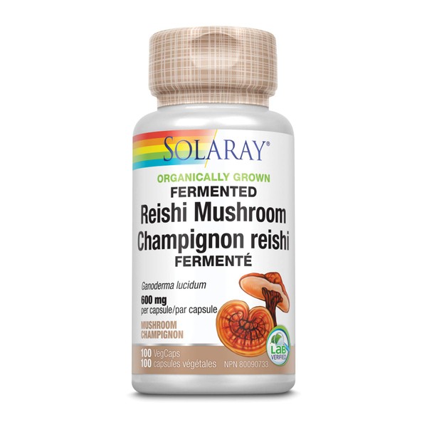 Solaray Organically Grown Fermented Reishi Mushroom 600mg | Healthy Immune, Heart & Brain Function Support | Energy & Mood Supplement | 100 VegCaps