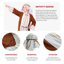 Childs Christmas Shepherd Costume - Medium - Nativity Fancy Dress Costume - Incl. Tunic