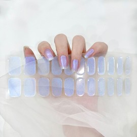 LIFOOST Semi Cured Gel Nail Strips - Works with Any Nail Lamps, Salon-Quality, Long Lasting, Easy to Apply & Remove - Includes 1 Prep Pads, Nail File & Wooden Stick (Aurora Blue)