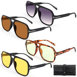 Lukovee 4 Pcs Gafas de Sol Modas Vintage Unisex Adulto, Gafas de Sol Aviador con Montura Grande, Protección UV400 para Conducir, Viajar, Decoración Diaria