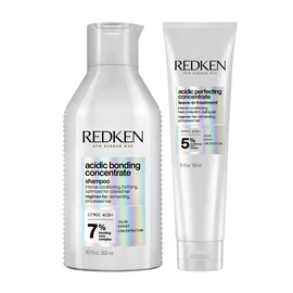 REDKEN - Shampoo 300ml + Tratamiento sin enjuague Acidic Bonding Concentrate de Redken 150ml | Reparan, mejoran la manejabilidad y ayudan a prevenir el quiebre del cabello | Proporcionan máxima reparación y acondicionamiento intenso | Bonding Complex y á