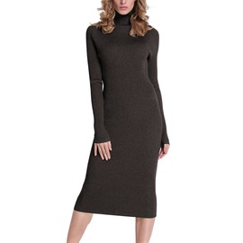 Rocorose Women's Turtleneck Sweater Elegant Ribbed Long Sleeve Sweater Dress Deep Coffee XL
