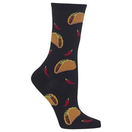 Hot Sox Women's Food and Booze Novelty Casual Crew Socks Sockshosiery, Tacos (Black), Shoe Size: 4-10