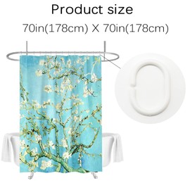 Berkin Arts Bathroom Shower Curtain Set 70x70 Inch Waterproof Polyester with Hooks Modern European Ink Painting for Home Teal (Almond Blossom by Vincent van Gogh)