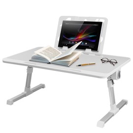 Generic Laptop Bed Tray Desk,Tablet Tray Table Bed Desk - Reading Holder with Drawer & Bookshelf, Foldable Computer Table Laptop Bed Stand, Bed Table for Working, Reading, Eating, White