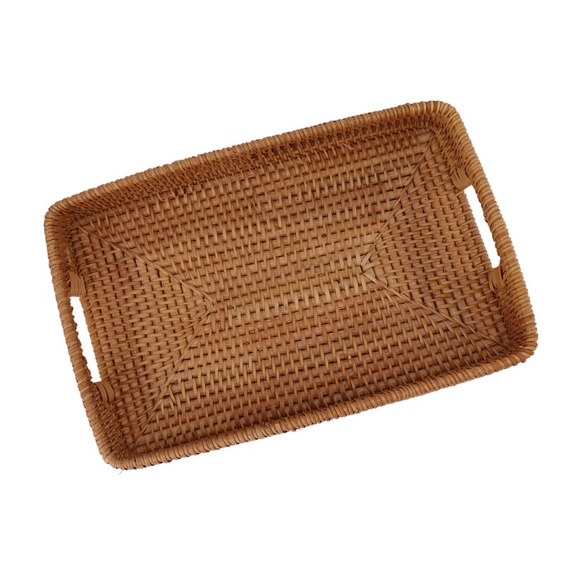 Serving Basket Tray with Handles Rattan Rectangle Large Capacity Durable