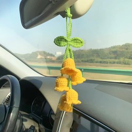 Rear View Mirror Accessories,Cute Car Accessories Aesthetic,Handmade Knitted Rear View Mirror Pendant Ornament,Kawaii Car Decor， for Car Cecorations Home Decorative Pendantscar Decorations