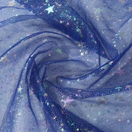 1.5m*1m Glitter Star Tulle Mesh Fabric Blue Sparkly Shiny Bling Glitter Material Cloth,Mesh Fabric for Stage Performance Costume