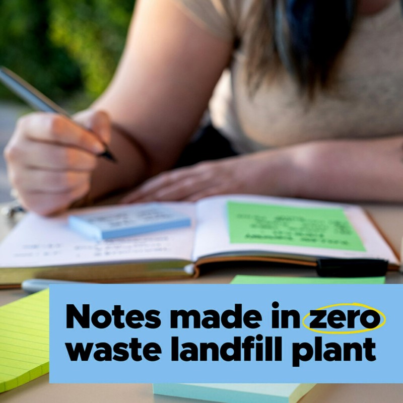 Post-it 100% Recycled Paper Super Sticky Notes, 2X The Sticking