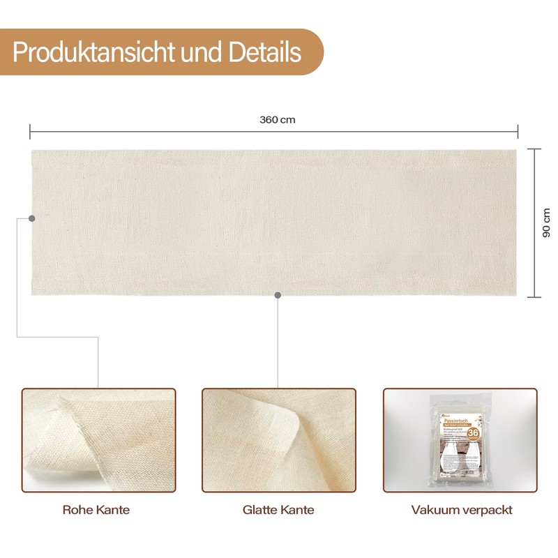 eFond Straining Cloth, 360 x 90 cm, Cheese Cloth, Finely