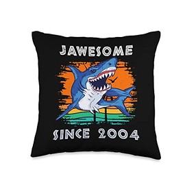 Awesome sharks fan since 2004 Jawsome Awesome Since 2004 Sharks sea Ocean Fans Big Teeth Throw Pillow, 16x16, Multicolor
