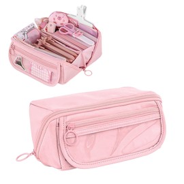 Aleshime Pencil Case Large Capacity for Boys Girls, Big Storage Pencil Pouch Pencil Bag with 9 Compartments, School Office Stationery Organizer for Teenage Adult Women Men (Pink)
