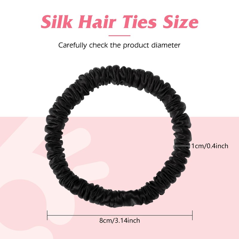 Needbrock Mulberry Silk Hair Ties, Thin Black Scrunchies for Women