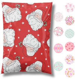 Pretty Package Store 10x13 Designer Christmas Holiday Poly Mailer 100 Pack Heavy Duty Waterproof Self Seal Shipping Bags Large Mailing Envelopes Bulk Tear Resistant Cute Packaging Red Santa