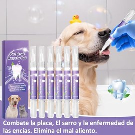 6PCS Cepillo de Dientes Para Perros, Gel Reparador Bucal, Sin Sabor, Pluma de Limpieza Dental Perros y Gatos, Aliento Fresco, Elimina y Evita la Placa