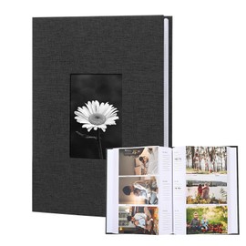 Photo Album With Writing Space, 6x4 Slip in Photo Album Hold 300 Photos, Linen Cover, Each Page Holds 3 Photos, Small Picture Book With Memos, for Family Wedding Anniversary Baby (Black)