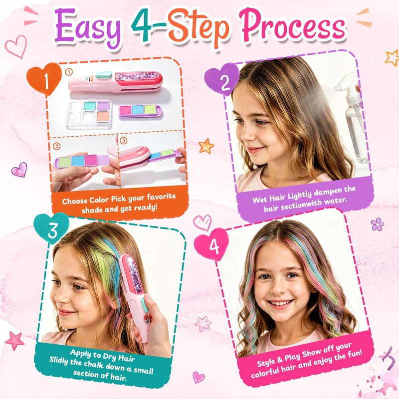 Hair Chalk Set for Girls, 6 Colour Pads with Applicator,
