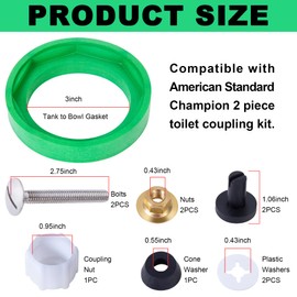 3'' Toilet Tank to Bowl Coupling Kit,Fits for American Standard AS738756-0070A Champion 4 Tank to Bowl Gasket,Toilet Tank Bolts Parts Kit Tank to Bowl Gasket Kit for Most 3'' Flush Valve Opening Tanks