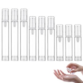LIULINY Pack of 9 Airless Pump Dispensers, 5/10/15 ml Travel Dispenser Bottle Vacuum, Refillable Pump Bottles, Pump Dispenser, Airless Pump Bottles, Portable Cream Dispenser, for Travel Lotions