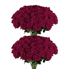 60 Pcs Wine Red Artificial Roses Bulk for Wedding Decor