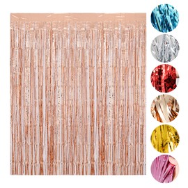 6 Piezas Cortinas de Malla Metálica Telón de Fondo con Flecos, Metálicos Cortina Brillante para Decoración de Boda, Decoracion Fiesta Cumpleaños, Decoración de Pared (Champán Oro)