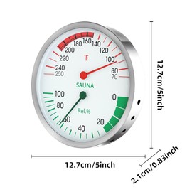 Stainless Steel Sauna Hygrometer Thermometer with Color-Coded Dial 5" Large Display,70-250°F, 0-100%,Heat-Resistant,Easy to Read Humidity Temperature Gauge for Home Spa, Steam Rooms