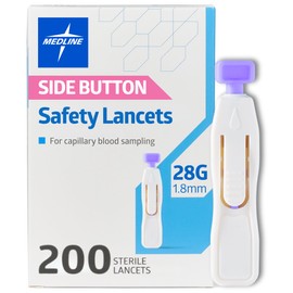 Medline Safety Lancets, Side-Button Activation, 28G x 1.8 mm, 200 Count