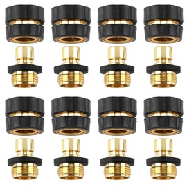 ENNSOO Quick Connect Hose Fittings Male and Female Set, 3/4 Inch Aluminum Garden Hose Fitting Quick Connector with Rubberized Grips, Water Hose Connector for Garden (8 Sets)