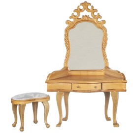 Melody Jane Dolls House Vanity Dressing Table & Stool Light Oak Miniature Bedroom Furniture