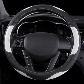coofig Leather Car Steering Wheel Covers Universal 37-38cm /15inch Breathable Anti-slip Protector Interior Accessories for Auto/Truck/SUV/Van for Men Women (Black white-2)