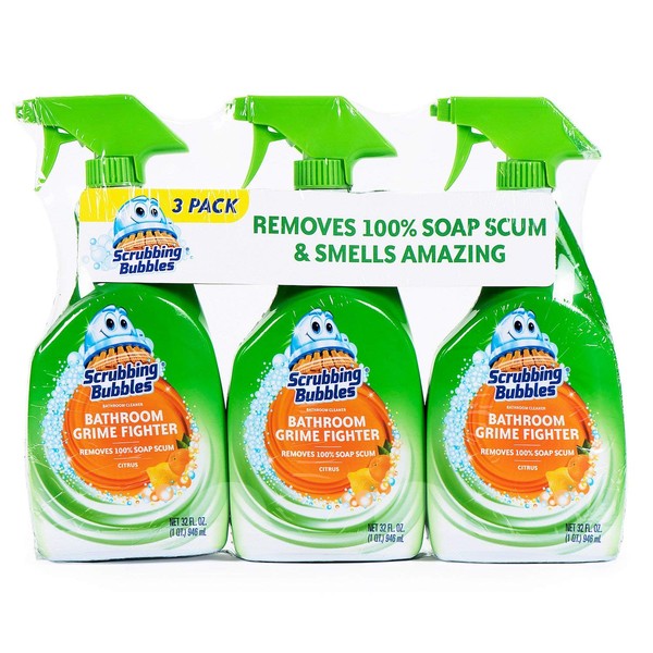 Scrubbing Bubbles Bathroom Grime Fighter Spray, Citrus, 32 Ounces (3 Pack)