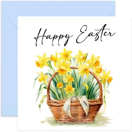 Easter Card - Spring Daffodil Basket Greeting Card - Happy Easter Card for Family and Friends - Easter Holiday Card for Men Women - Special Easter Card | Blank Inside