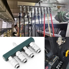 4 Way Air Hose Splitter, Brass Galvanised Pneumatic Connection Adapter, 1/4 NPT Plug, Air Compressor Splitter Coupler, Compressed Air Quick Couplers, 4-Way Distributor Connection