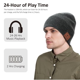 BORAYDA Bluetooth Beanie, Bluetooth 5.2 Wool Hat HD Stereo,24 Hours Play time,Built-in Microphone, Men's/Women's Christmas Electronic Gift (Charcoal)