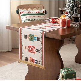 Fennco Styles Nutcracker Fringe Holiday Table Runner 14" W X 88" L - Multicolored Soldier Print Festive Table Cover for Christmas Décor, Banquet, Family Gathering and Special Events